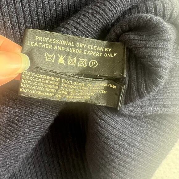 Ralph Lauren Sweater Womens Large Cashmere Leather Shoulder Patch Turtle Neck - Picture 6 of 8